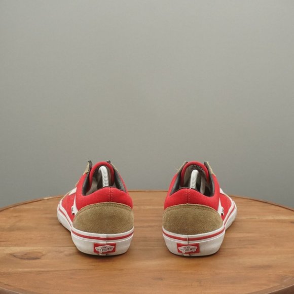 Vans Mens Old Skool Two Tone Sneakers Size 11.5 Beige Red Suede Canvas - Picture 7 of 11
